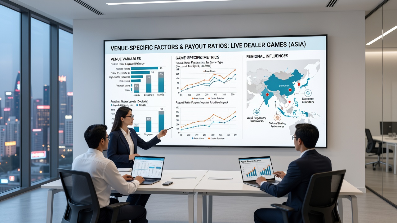 Asian casino floor with multiple live dealer tables and player activity during peak hours