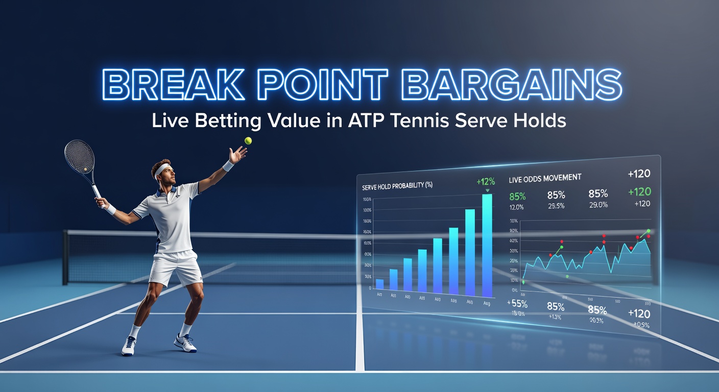 ATP tennis player serving under pressure during a break point in a live match, with crowd in background