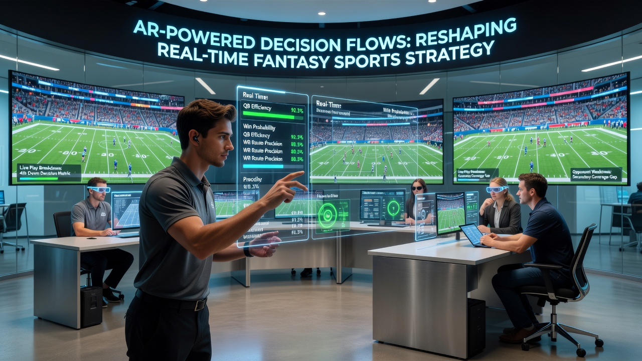 Real-time AR decision interface showing player props and live adjustments in a fantasy sports application