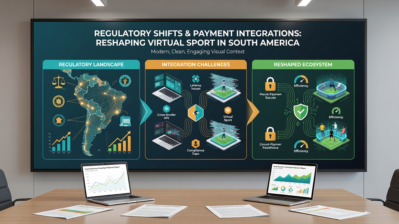 Digital dashboard illustrating payment integration flows between South American banks and virtual sports platforms with compliance checkpoints
