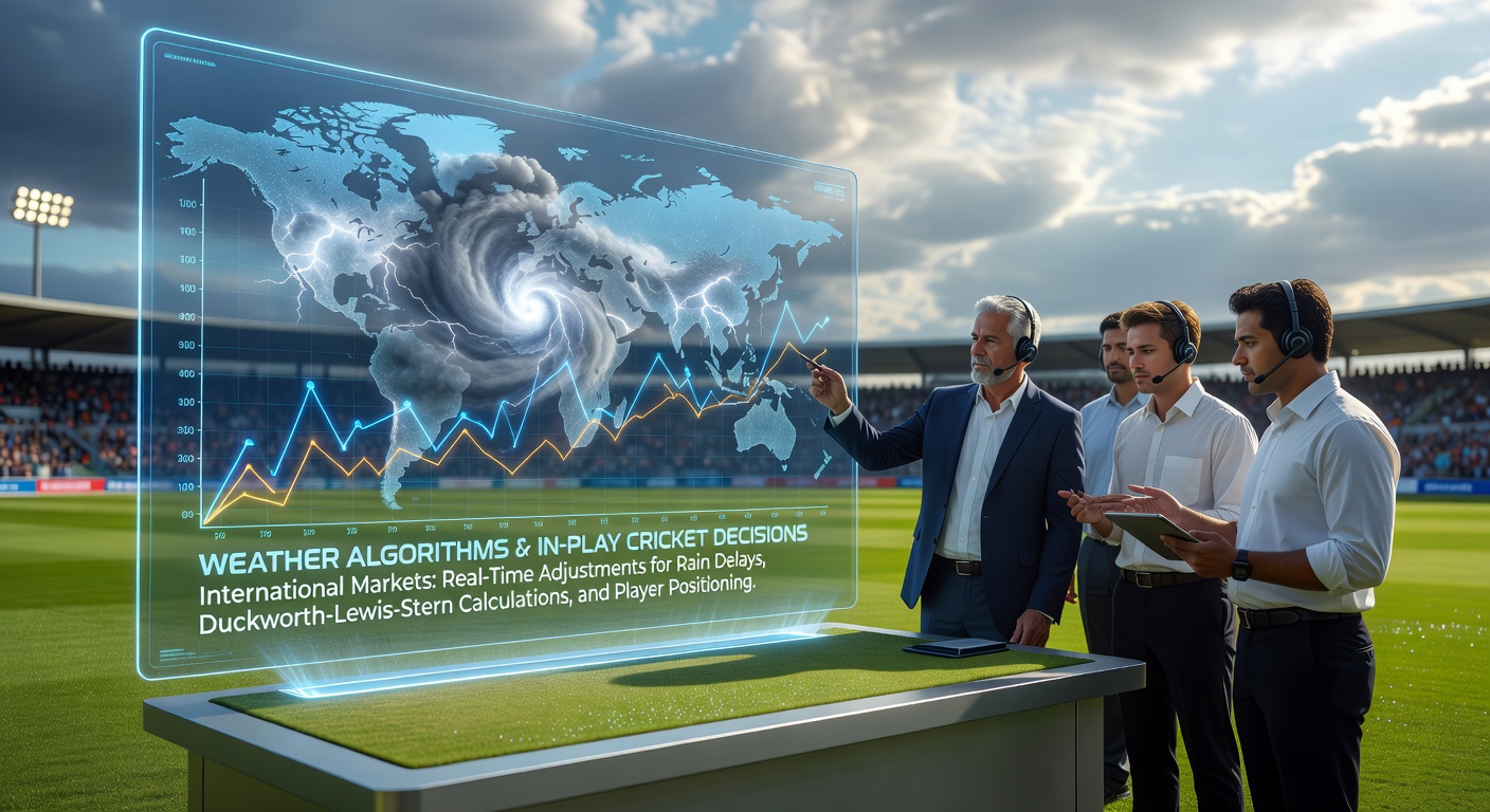 Weather data visualization showing rain radar overlays on cricket stadium maps used in live betting models
