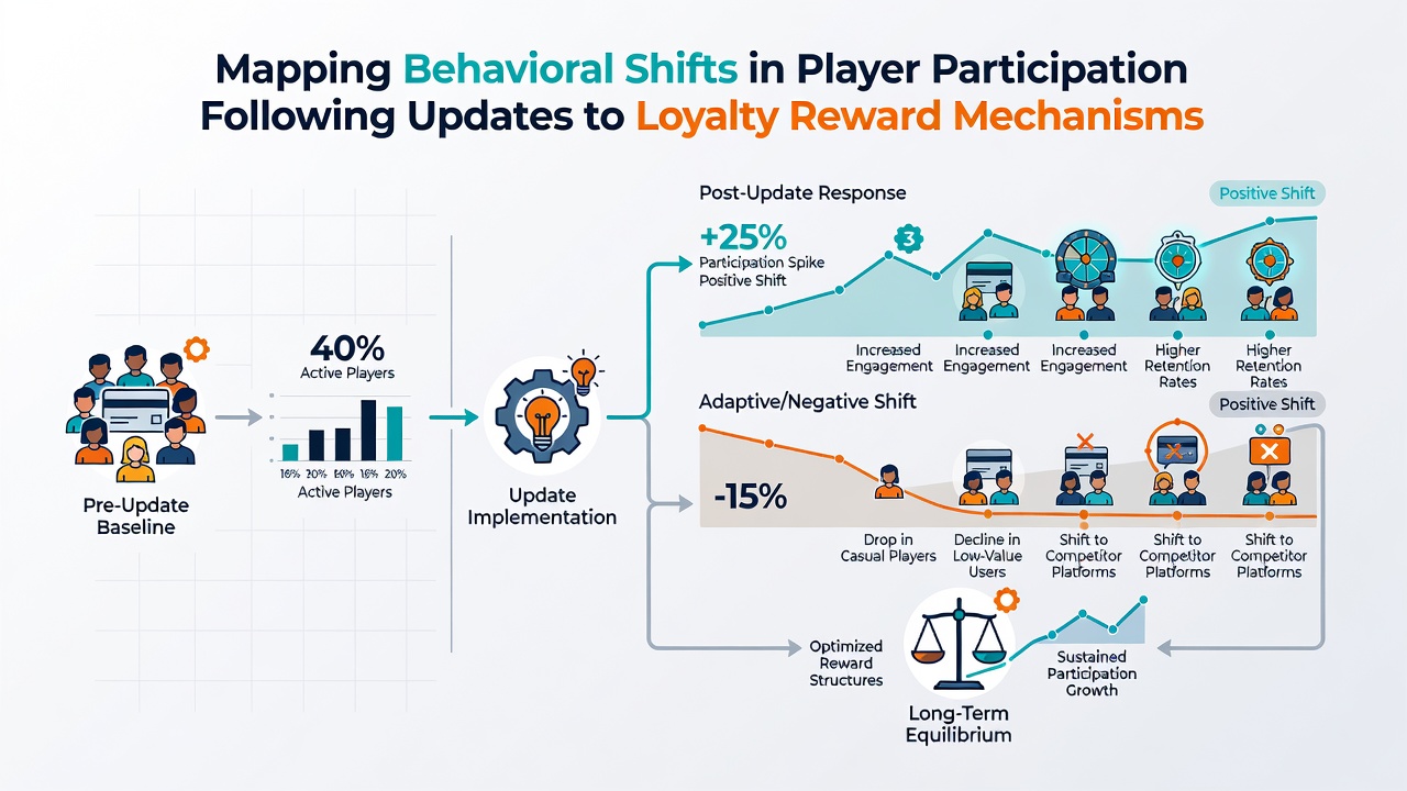 Data visualization charts tracking participation metrics before and after loyalty program updates in virtual gaming environments