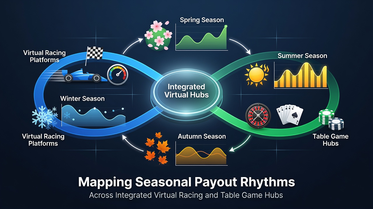 Data visualization of monthly payout rhythms across virtual racing and table game platforms