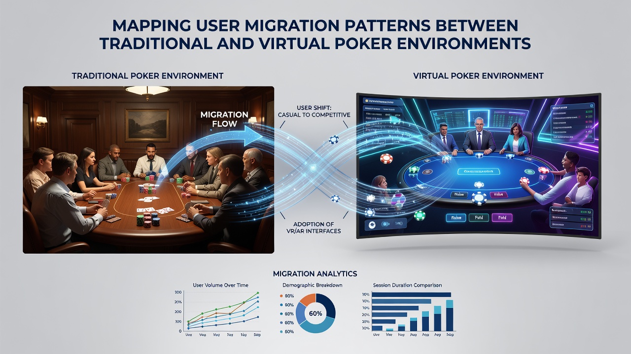 Infographic illustrating regional differences in poker user migration rates across North America and Europe