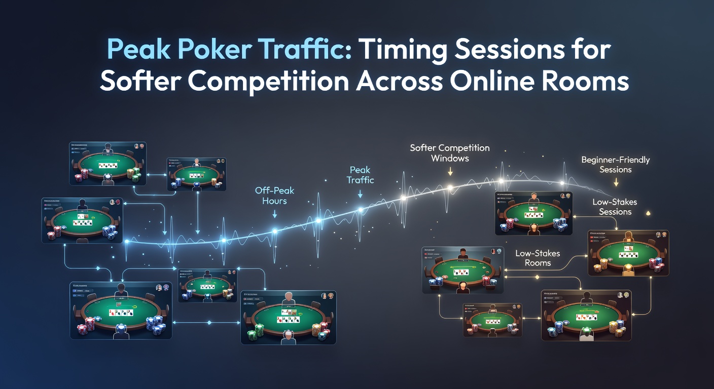 Graph showing daily poker traffic peaks across major online rooms, highlighting low-traffic windows in green