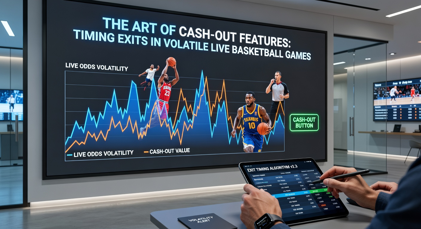 Intense basketball game moment with players scrambling for a rebound, capturing the high volatility of live play