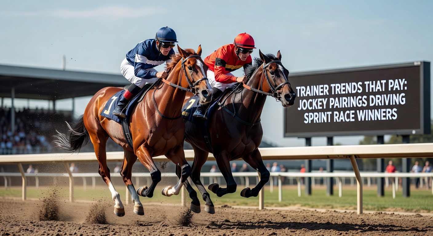 Jockey urging horse to the wire in a tight sprint race finish, crowd roaring in background